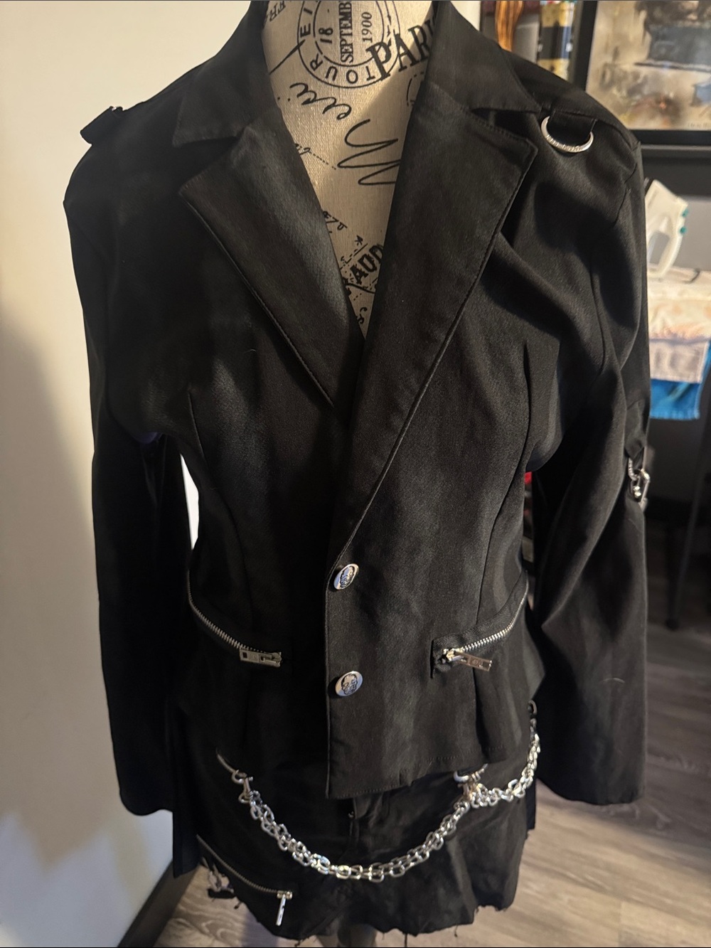 Killstar Black Chain-Trim Leather Moto Blazer